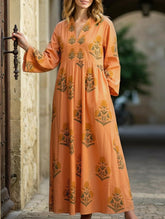 V-neck floral print three-quarter sleeve dress